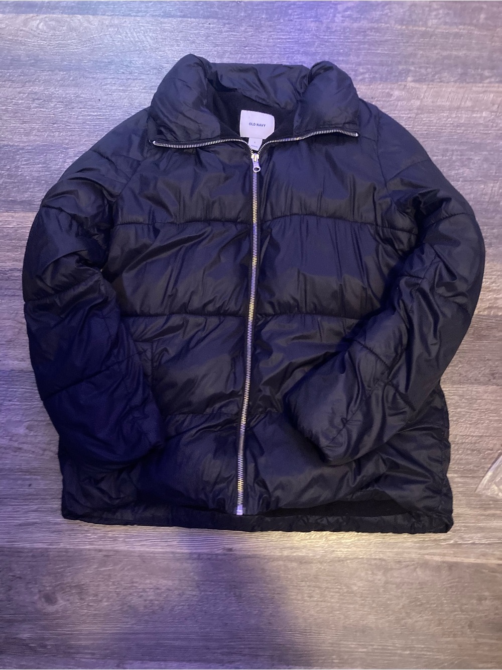 Old Navy Black Quilted Puffer Jacket with Silver Zipper